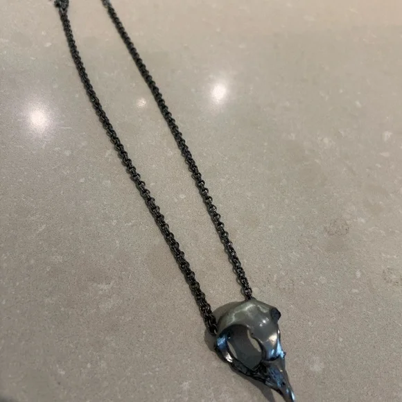 Black Bird Skull Necklace and Bone Earrings Set - Picture 3 of 11